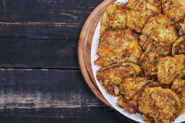 Vegetarian fried zucchini pancakes, healthy food, vegan food