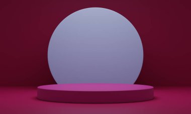 Asgari 3D görüntüleme. Podyum ve soyut arkaplanı olan en küçük sahne. Soyut arkaplan. Pastel arka planda 3 boyutlu silindir podyum. En küçük sahne.