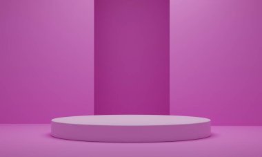 Asgari 3D görüntüleme. Podyum ve soyut arkaplanı olan en küçük sahne. Soyut arkaplan. Pastel arka planda 3 boyutlu silindir podyum. En küçük sahne.