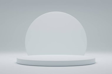 Podyum ve soyut arkaplanı olan minimalist bir sahne. Asgari 3D görüntüleme. Ürün sunumu için en iyi podyum. 3D tasvir. Ürün sunumu. Soyut sahne arkaplanı.