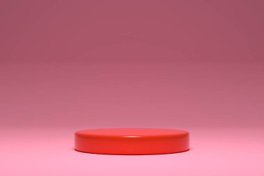 Podyum ve soyut arkaplanı olan minimalist bir sahne. Soyut geometri şekli. Asgari 3D görüntüleme. 3D silindir kaide podyumu. Ürün sunumu maketi.