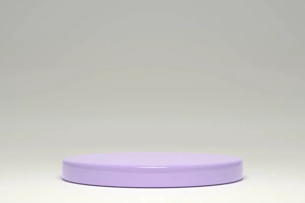3Dレンダリング しっかりとした灰色の背景に優しく紫色のシリンダー 円形状の3D幾何学的図形 販促品の発表用のポディウム — ストック写真