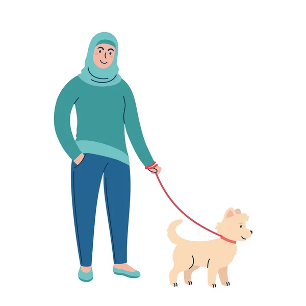 Walking a dog on a leash. flat style illustration. — Stock Vector