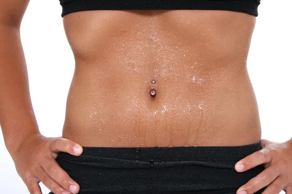 Abdomen In Workout Clothes Covered In Sweat — Stock Photo, Image