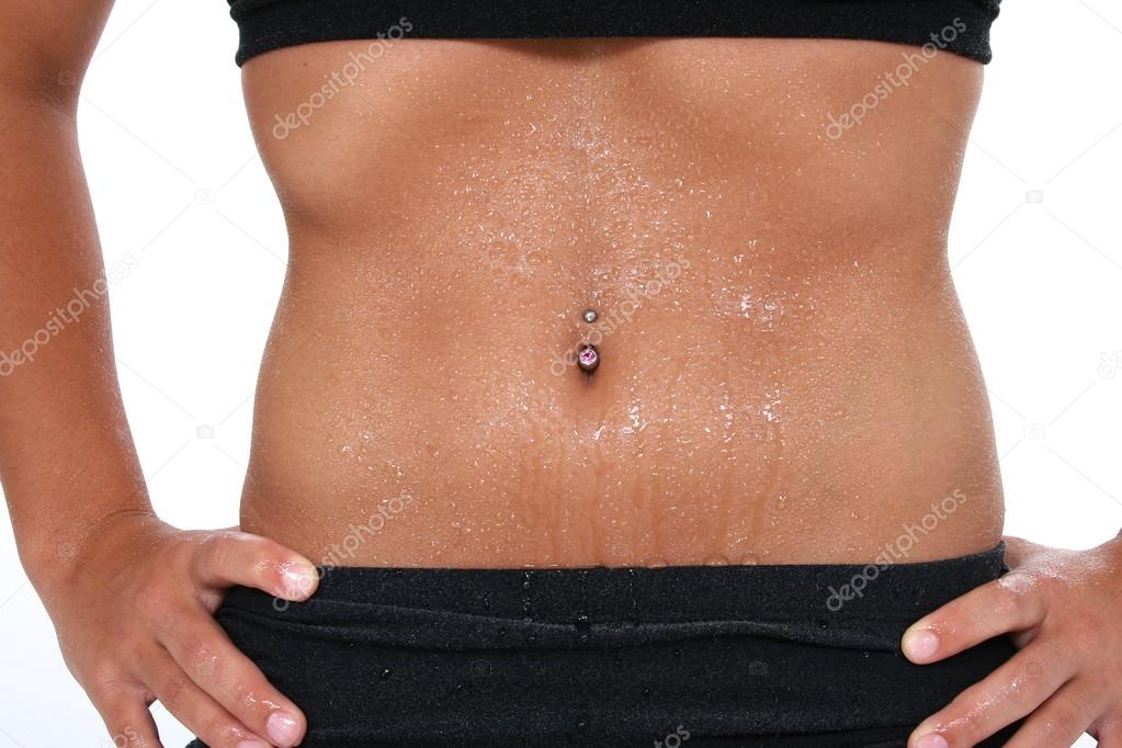 Abdomen In Workout Clothes Covered In Sweat