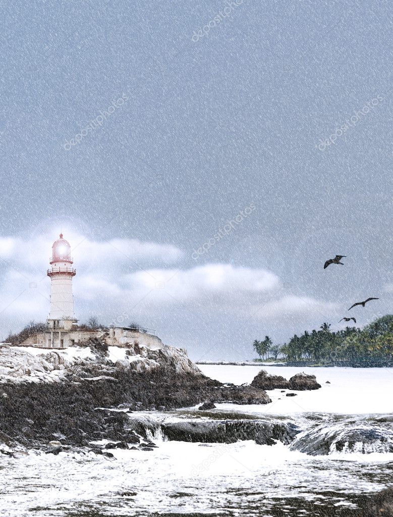 Lighthouse in Snow Storm