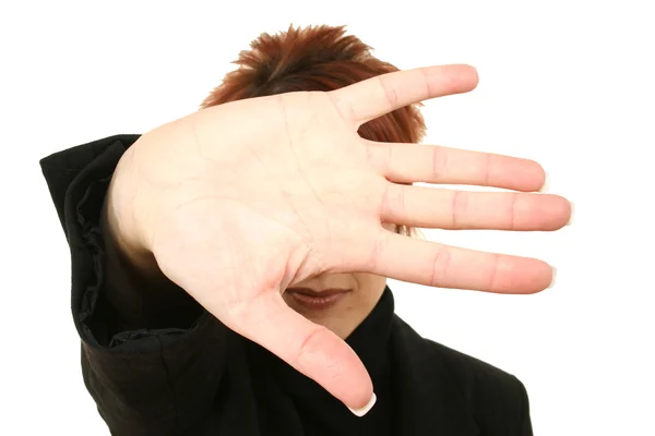 Hand die betrekking hebben op gezicht — Stockfoto