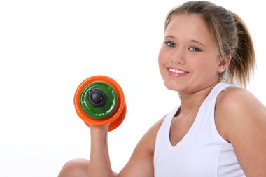 iş elbiseleri el ağırlıkları ile güzel teen kız
