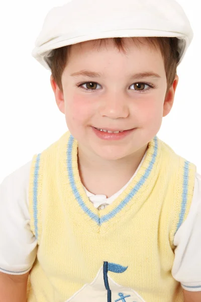 Adorable chico americano en sombrero sobre blanco — Foto de Stock