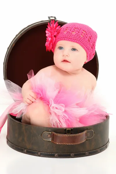 Beautiful Baby Girl in Travel Case — Stockfoto