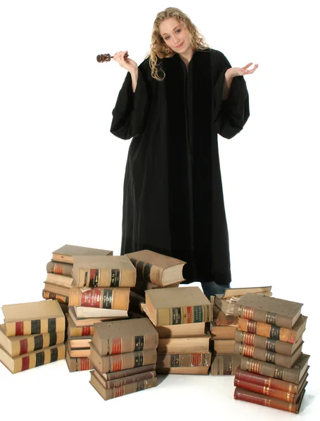 Female Judge and 70 Year Old Law Books — Stock Photo, Image