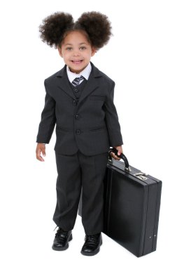 güzel küçük bir iş kadını ile evrak çantası