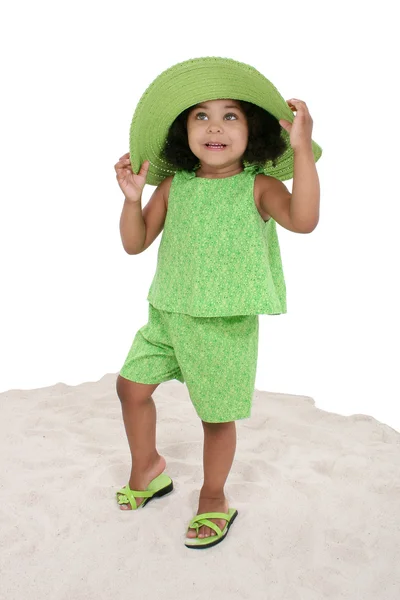 Beautiful Young Girl Standing In The Sand — Stock Photo, Image