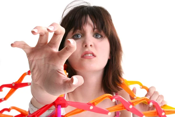 Scared Teen Girl Trapped In Giant Expandable Ball — Stock Photo, Image