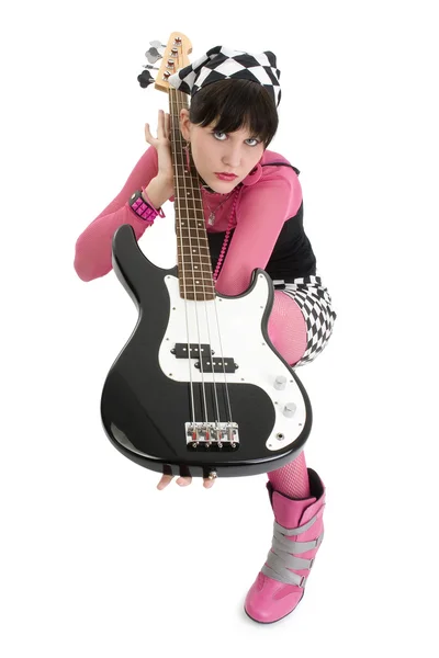 Bass Babe in rosa und schwarz — Stockfoto