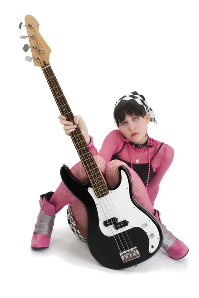 Bass Babe in rosa und schwarz — Stockfoto