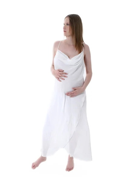 Beautiful Young Pregnant Woman In White Over White — Stock Photo, Image