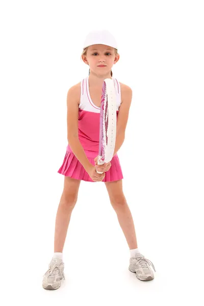 Menina criança jogador de tênis com caminho de recorte — Fotografia de Stock