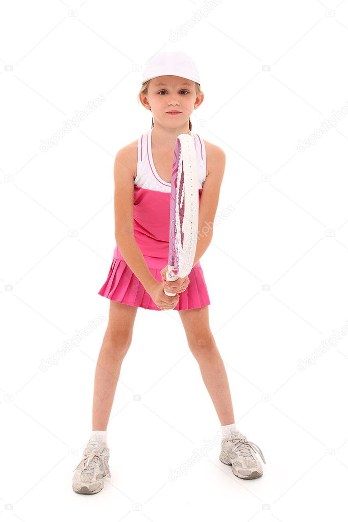 Girl Child Tennis Player with Clipping Path