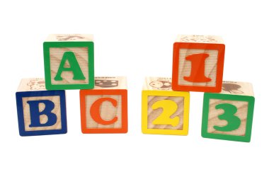 ABC ve yığın üzerinde beyaz 123 blokları