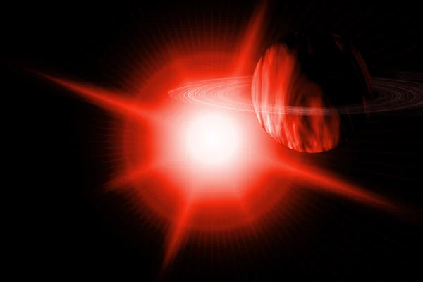 Galaktische Flare Roter Planet mit Ringen — Stockfoto