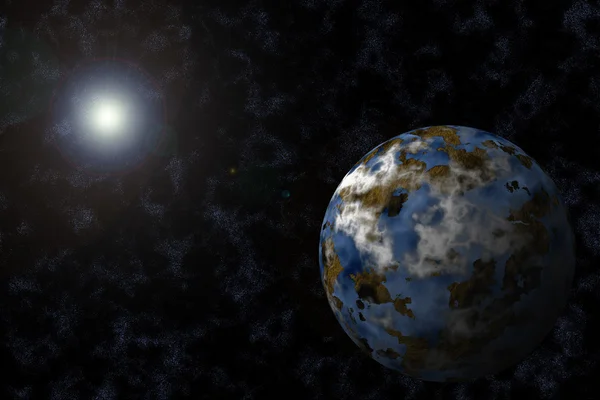 Planeta com Starfield e chama — Fotografia de Stock