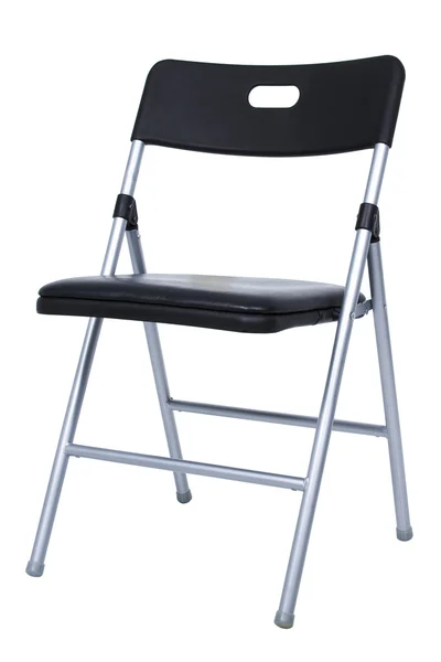 Black and Silver Folding Chair Over White — стоковое фото