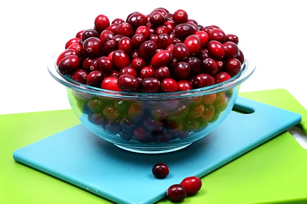Glass Bowl of Fresh Raw Cranberries — Stock Photo, Image