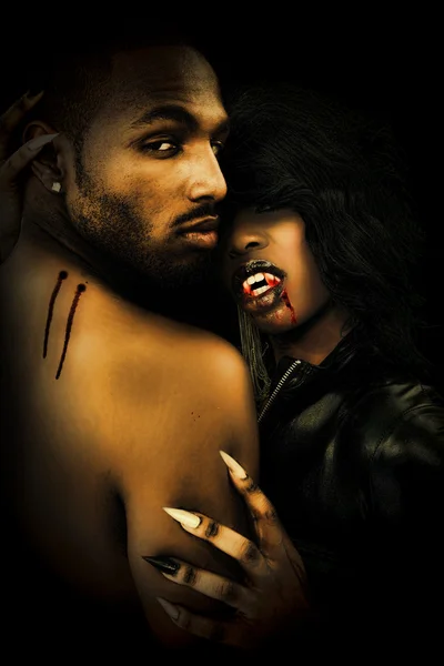 Sexy Black Vampire Couple — Stock Photo, Image