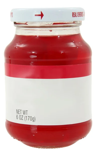 New unopened 6oz bottle of maraschino cherries over white with c — Stock Photo, Image