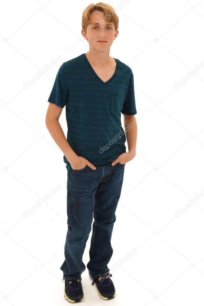 Attractive Teen Boy Caucasian Standing with Hands in Pockets