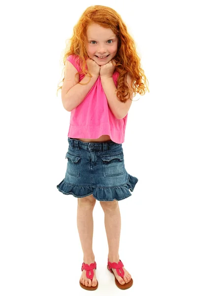 Adorable caucásico pelirroja chica niño sorprendido expresión — Foto de Stock