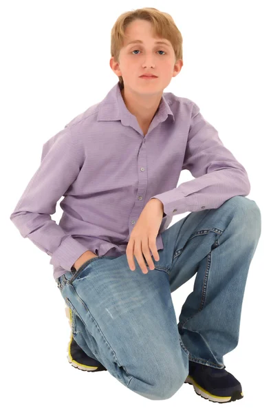 Handsome casual Caucasian teen boy over white background. — Stock Photo, Image