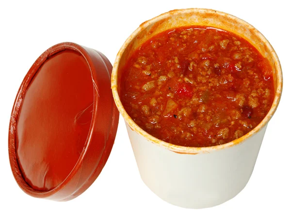 Spicy Chili in a Carryout Cardboard Cup — Stock Photo, Image