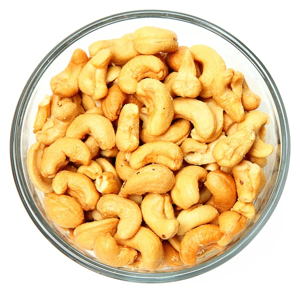 Salted Cashews in Glass Bowl — Stock Photo, Image
