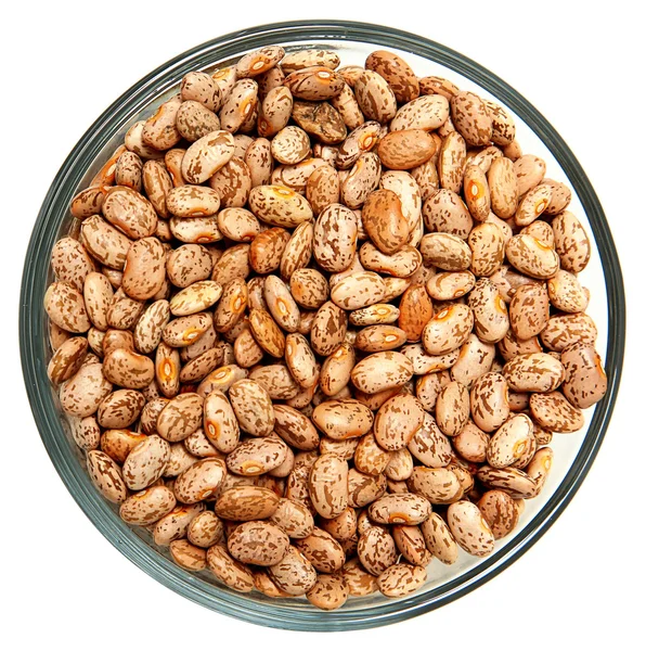 Pinto Beans Raw Unwashed in Glass Bowl Over White — Stock Photo, Image