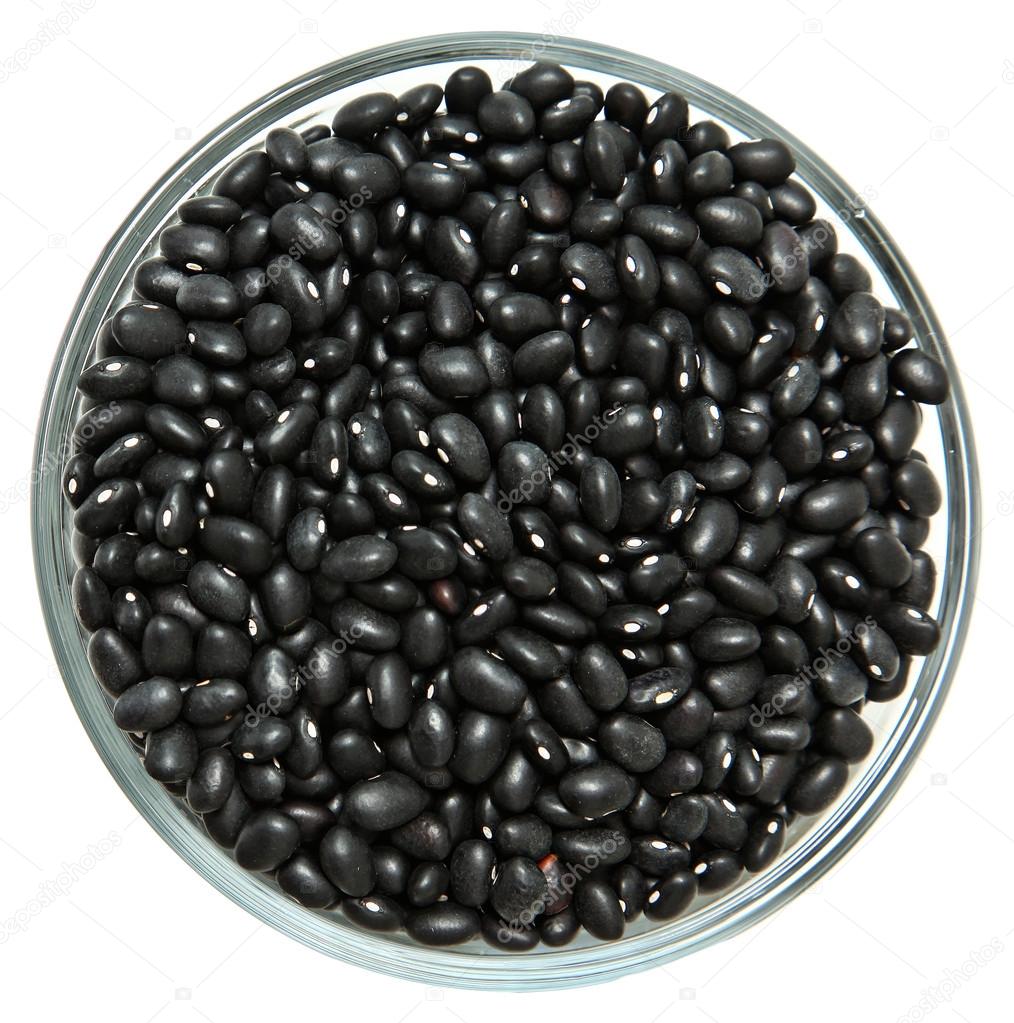Glass Bowl of Unwashed Raw Black Beans
