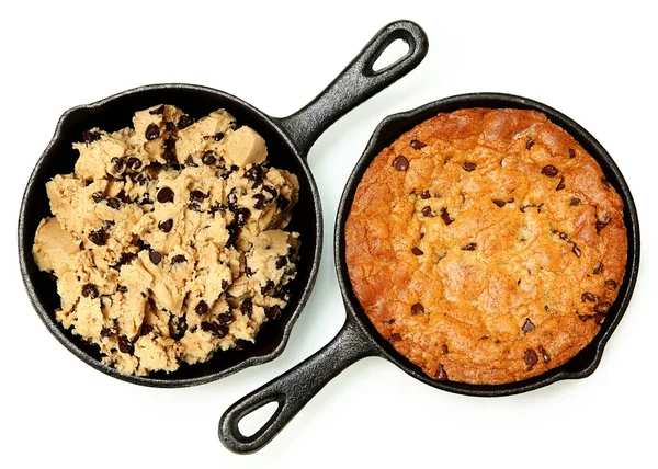 Gluten Free Chocolate Chip Skillet Cookie Before and After — Stock Photo, Image