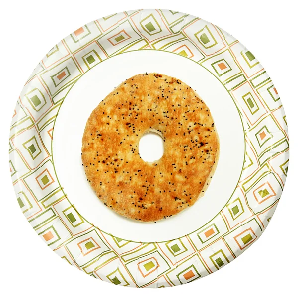 Disposable Paper Plate with Everything Flat Bagel Over White — Stock Photo, Image