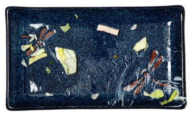 yıkanmamış tabak izole yenmiş salata yüksek açılı görünüş