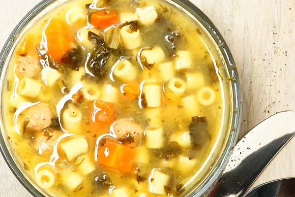 Italian Wedding Soup in Bowl at Table — Stock Photo, Image