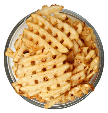 waffle patates üzerine beyaz kase