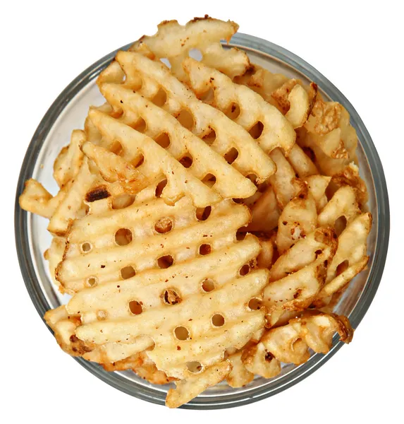 Bowl of Waffle Fries Over White — Stock Photo, Image