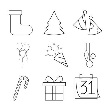 Doğrusal noeller ve yeni yıl simgeleri. Vektör tatil çizimleri. xmas için özet vektör koleksiyonu. 