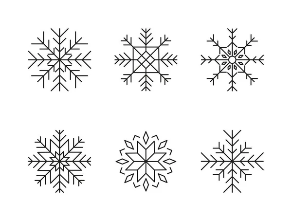 Zestaw Wektorowych Płatków Śniegu Liniowa Ilustracja Boże Narodzenie — Wektor stockowy
