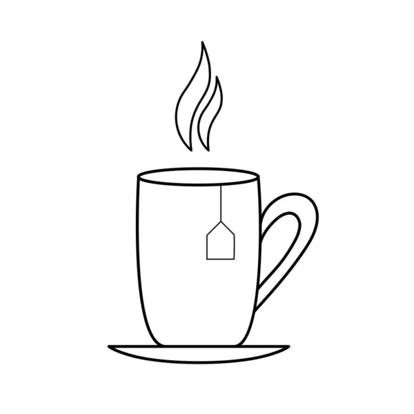 Ilustração Vetorial Xícara Chá Com Manchas Cor Arte Linear Preta — Vetor de Stock