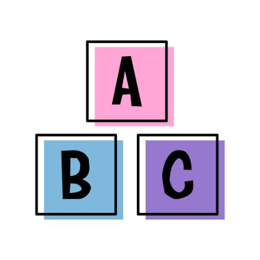 Alphabet cubes vector icon. Illustration of vector cubes with letters toy. Abstract colorful icons with lines. Linear toys for baby.  