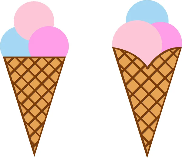 Иконы Вафельным Мороженым Сладкий Замороженный Десерт Различные Виды Цветного Мороженого — стоковый вектор