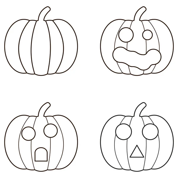 Conjunto Logotipo Preto Halloween Abóbora Stiker Pack Jack Lanternas Eps — Vetor de Stock