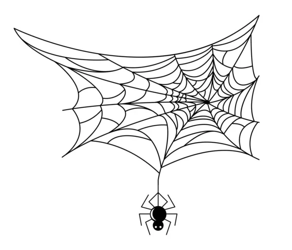 Köşedeki Örümcek Ağı Doğrusal Simgesi Cadılar Bayramı Çizgisi Beyaz Arka — Stok Vektör